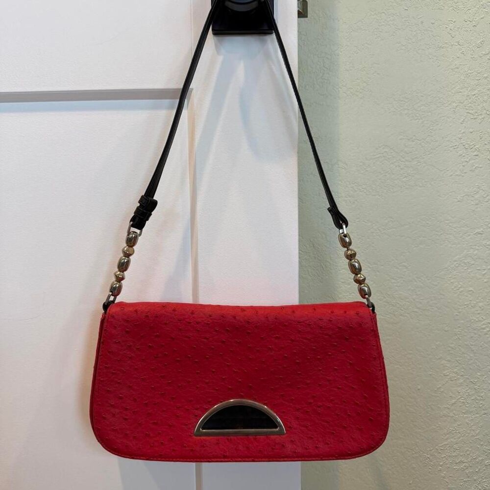 Gorgeous red faux ostrich leather crossbody bag